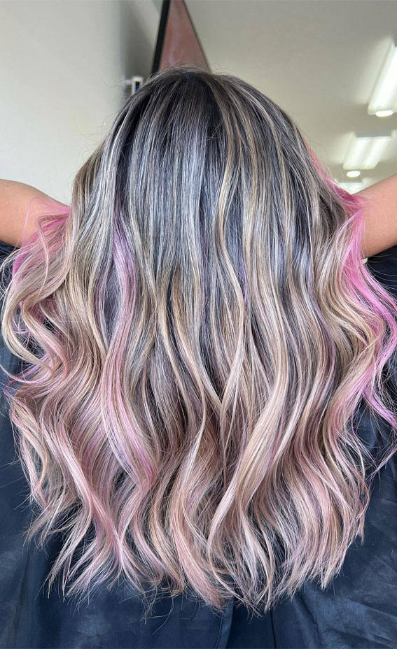 Blonde Balayage with Pink and Purple Tones Blonde Balayage with Pink and Purple Tones — Blonde 2027 with Purple Hair