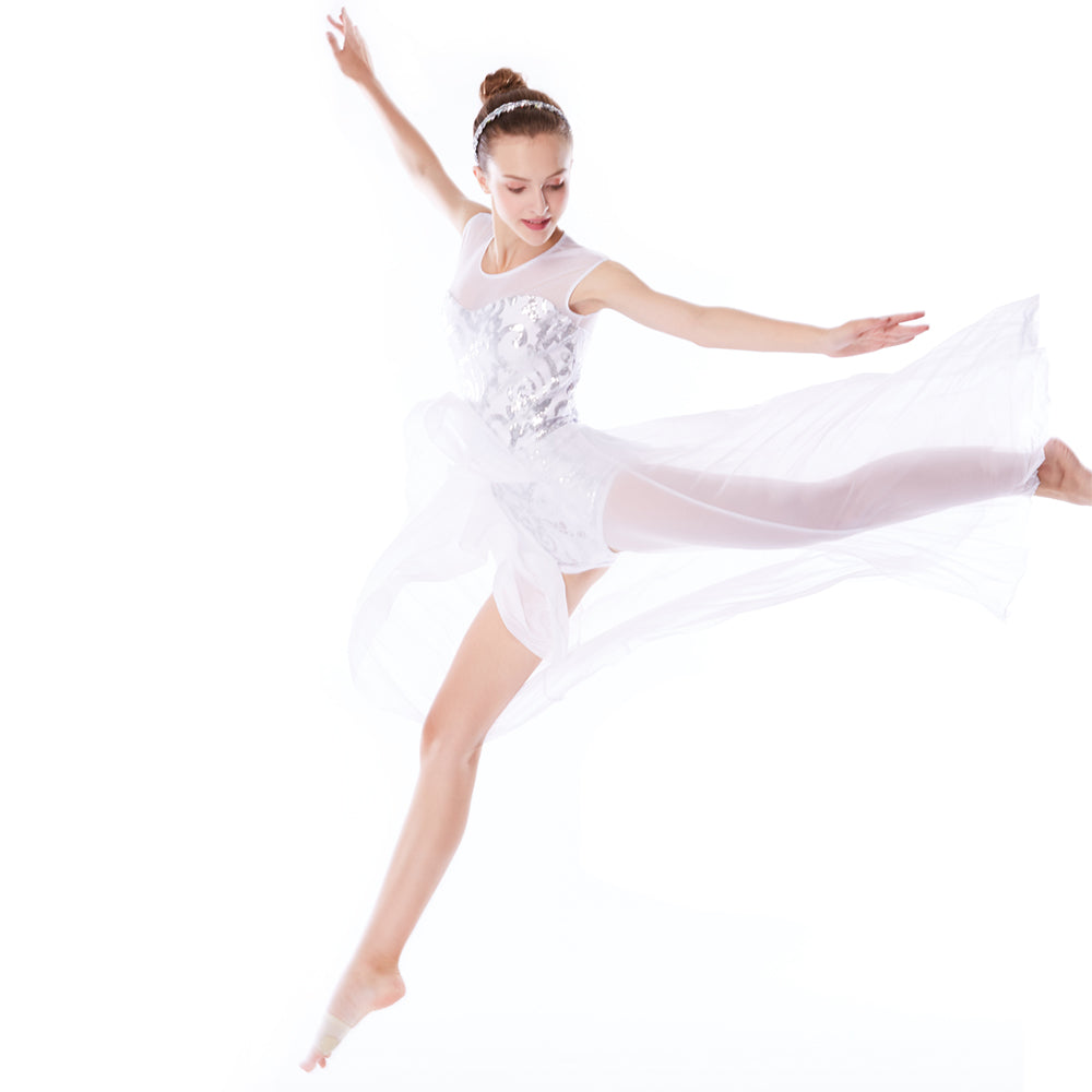 Sparkling Leap: White Sequined Leotard with Sheer Skirt Sparkling Leap: White Sequined Leotard with Sheer Skirt — Dance Outfits 2027