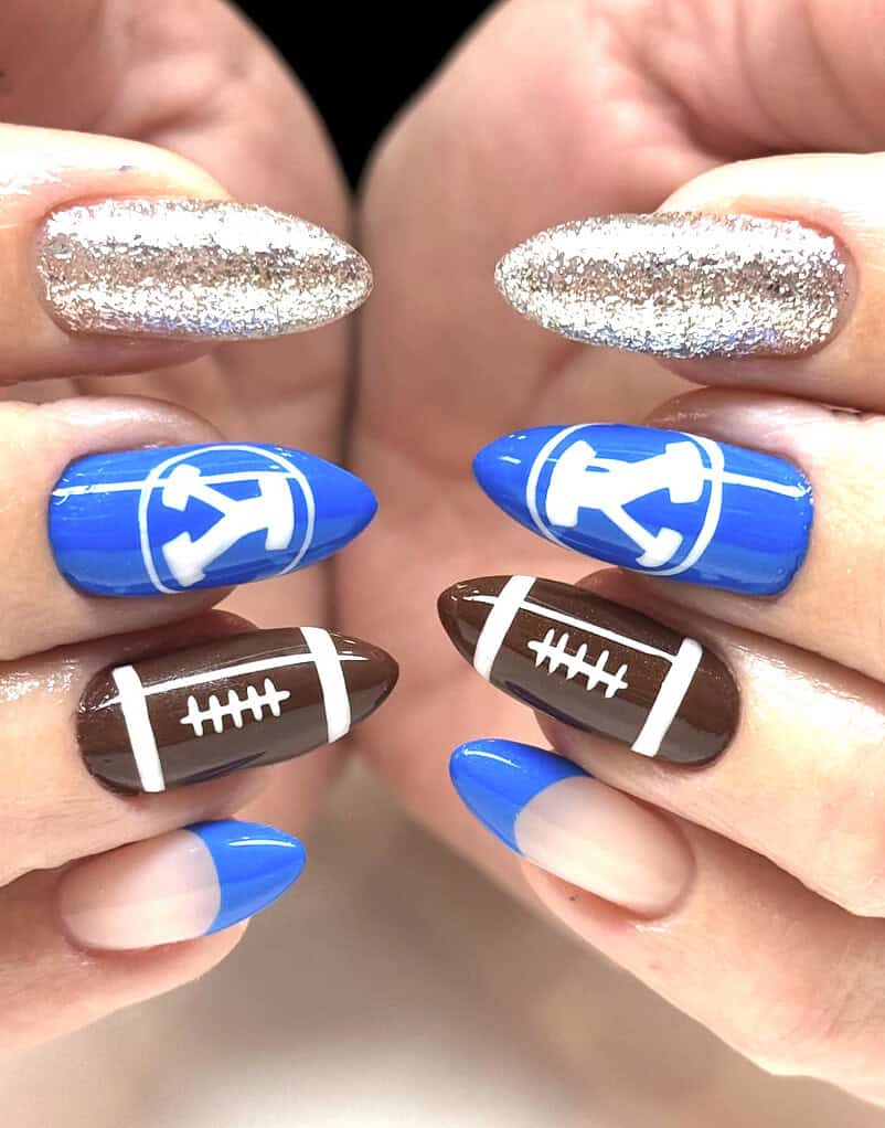 Medium Almond Football & Logo Nails Medium Almond Football & Logo Nails — Football Nails 2026