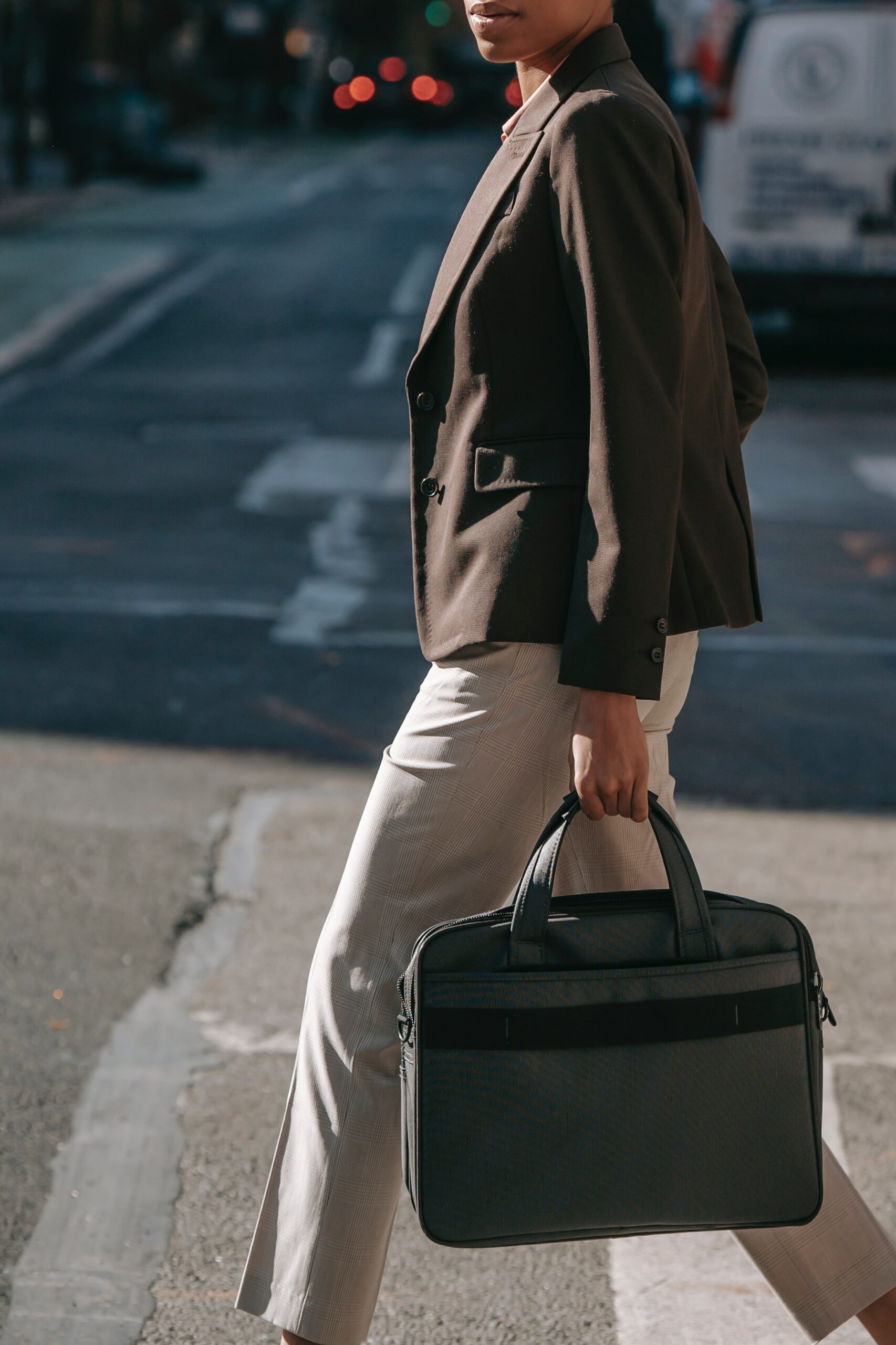 Classic White Shirt and Brown Blazer with Beige Trousers — Corporate Baddie Outfits 2027