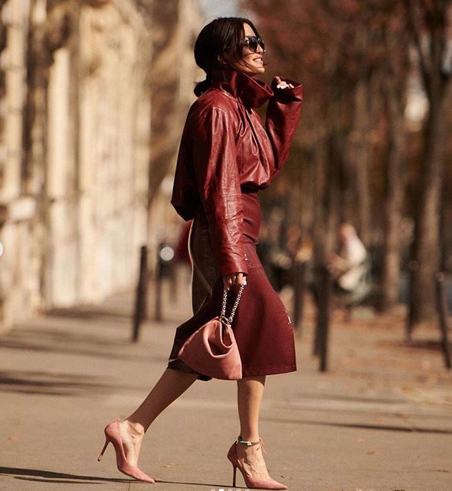 Burgundy Leather Set for Chic Evening Wear Winter Colorful Outfits 2027