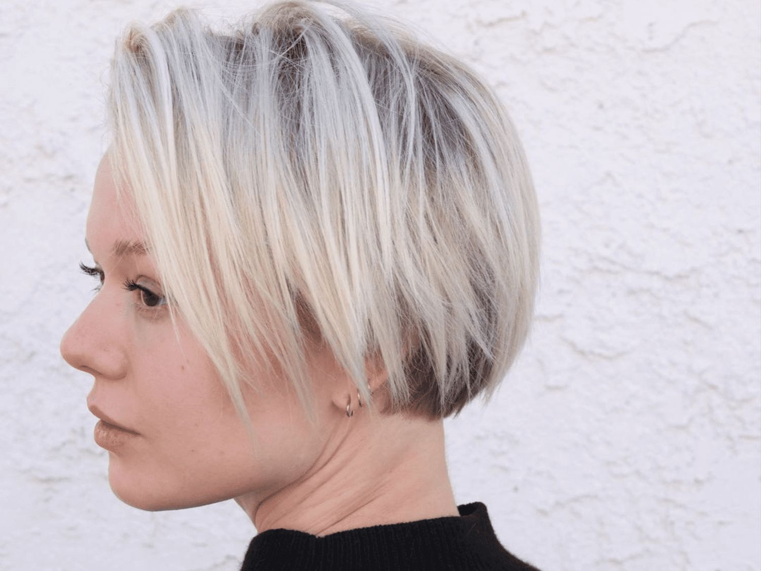 Platinum Blonde Layered Bob with Wispy Bangs — Low Maintenance Haircuts 2027