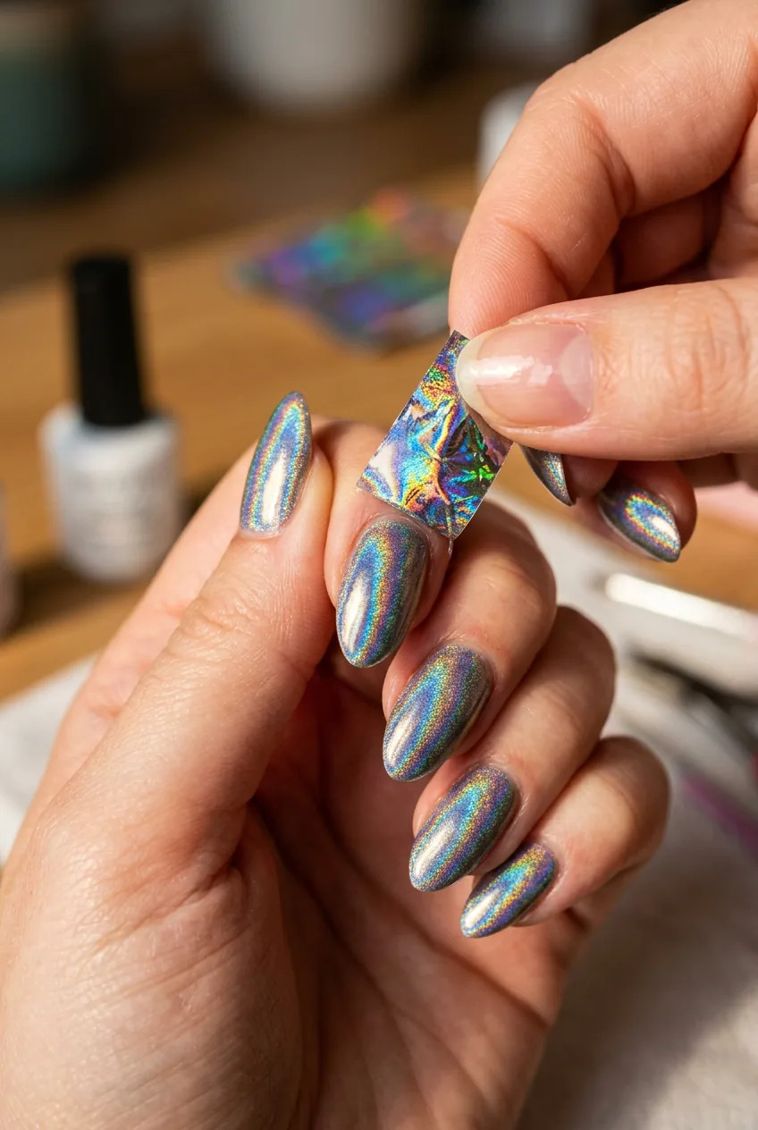 Crinkled Silver Blue Holographic Foil Crinkled Silver Blue Holographic Foil — Holographic Foil Nails 2027
