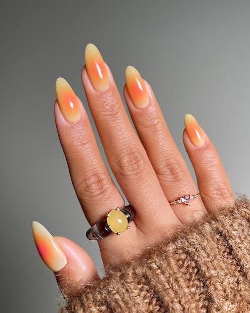 Sunset Orange to Yellow Almond Ombre Sunset Orange to Yellow Almond Ombre — Summer Ombre Nails 2027
