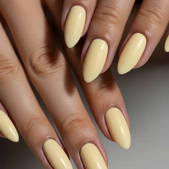 Glossy Uniform Pale Yellow Almond Nails Glossy Uniform Pale Yellow Almond Nails — Pastel Almond Nails 2027