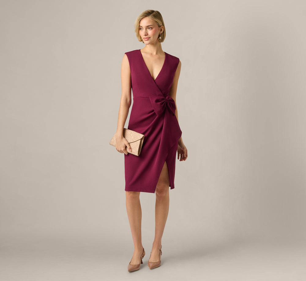 Burgundy Sleeveless Wrap Dress with Bow Detail for Parties — Wrap Dresses 2027
