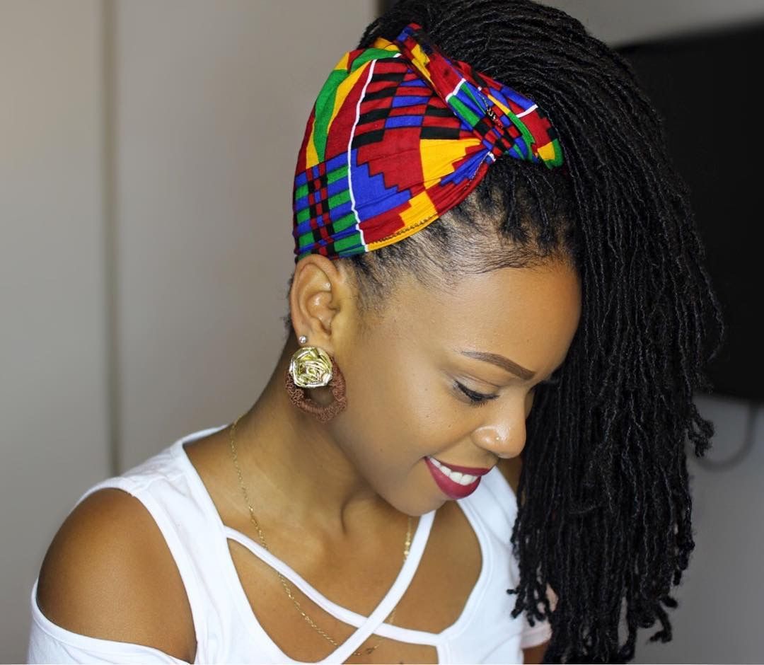 High Ponytail With Colorful Headwrap High Ponytail With Colorful Headwrap — Microlocs Locs 2027