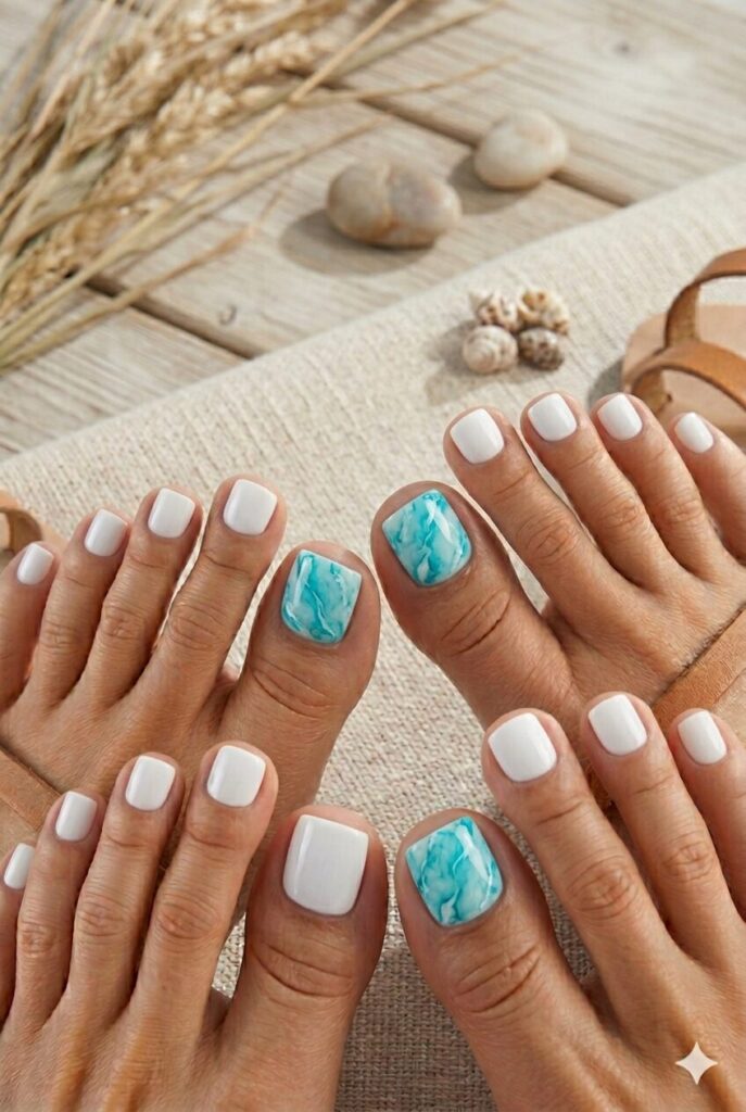 White Marble Accent Toe Nails White Marble Accent Toe Nails — Vacation Toe Nails 2027