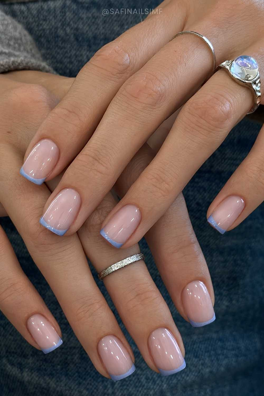 Pale Blue Micro French on Sheer Pink Pale Blue Micro French on Sheer Pink — Colored Micro French Nails 2027