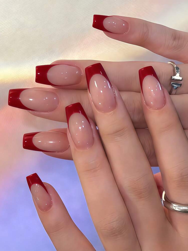 Wide Solid Red French Tips Visual Idea — Red French Tip Nails 2027