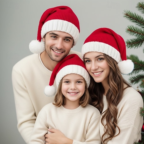 Cream Knit Sweaters And Santa Hats Cream Knit Sweaters And Santa Hats — Matching Family Christmas Outfits 2026