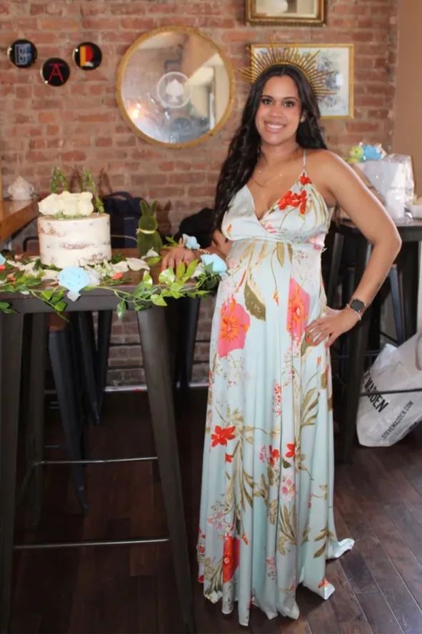 Mint Green Floral Print Satin Maxi Dress Mint Green Floral Print Satin Maxi Dress — Baby Shower Dress 2027 for Guest