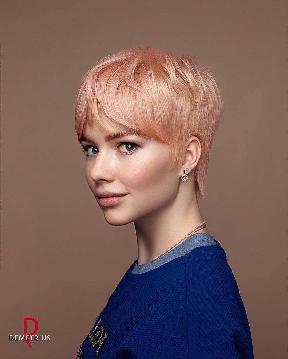 Light Pink Pixie with Choppy Bangs Light Pink Pixie with Choppy Bangs — Pixie 2027 with Bangs