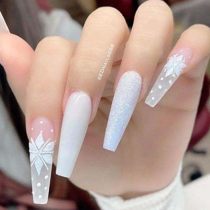Sheer Pink Snowflake Dot Coffin Nails Sheer Pink Snowflake Dot Coffin Nails — Winter Coffin Nails 2027