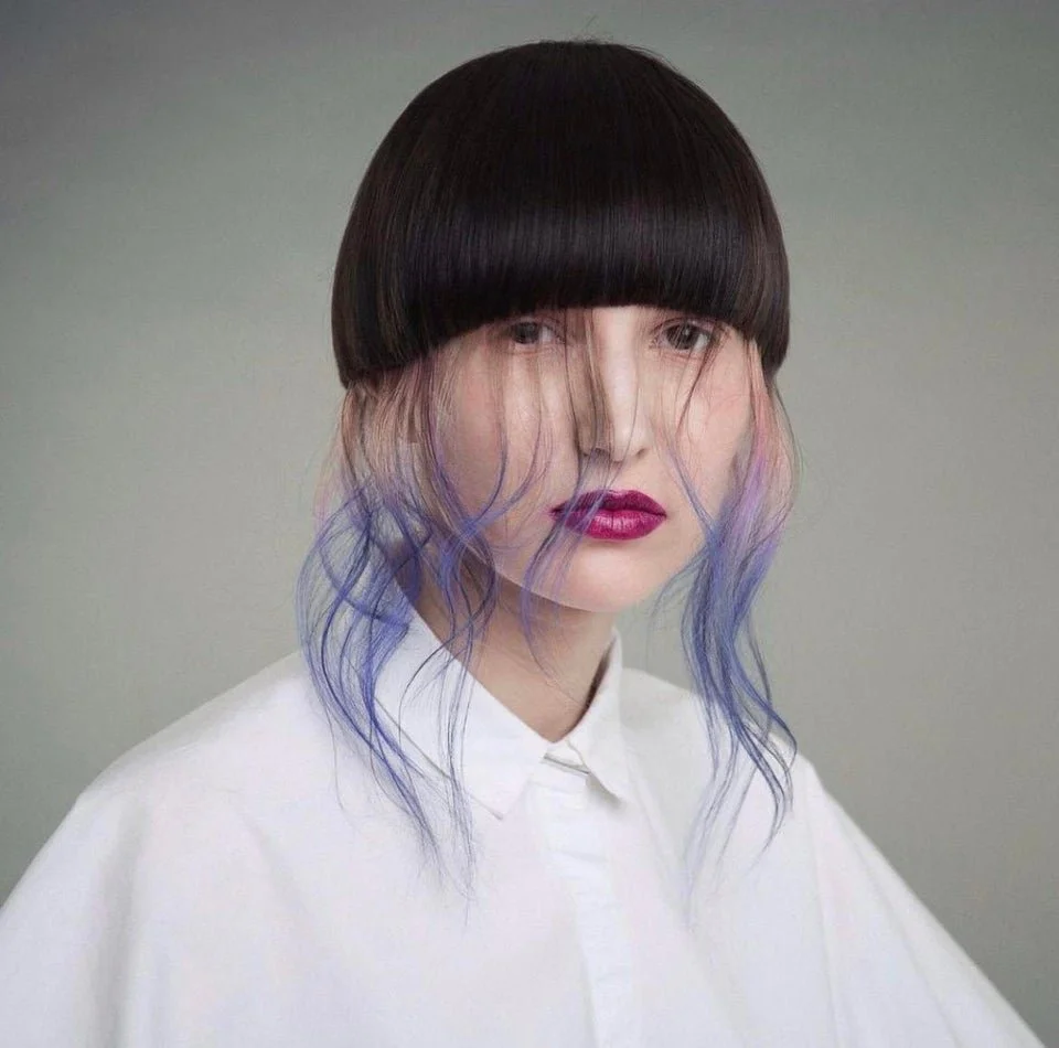 Bowl Cut With Blue Purple Tendrils Bowl Cut With Blue Purple Tendrils — Octopus Haircut 2027
