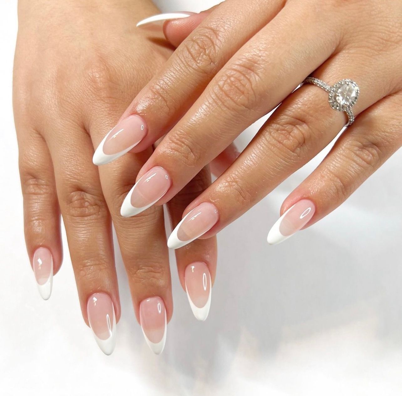 Milky Pink Classic French Almond Nails Milky Pink Classic French Almond Nails — Classy Wedding Nails 2027