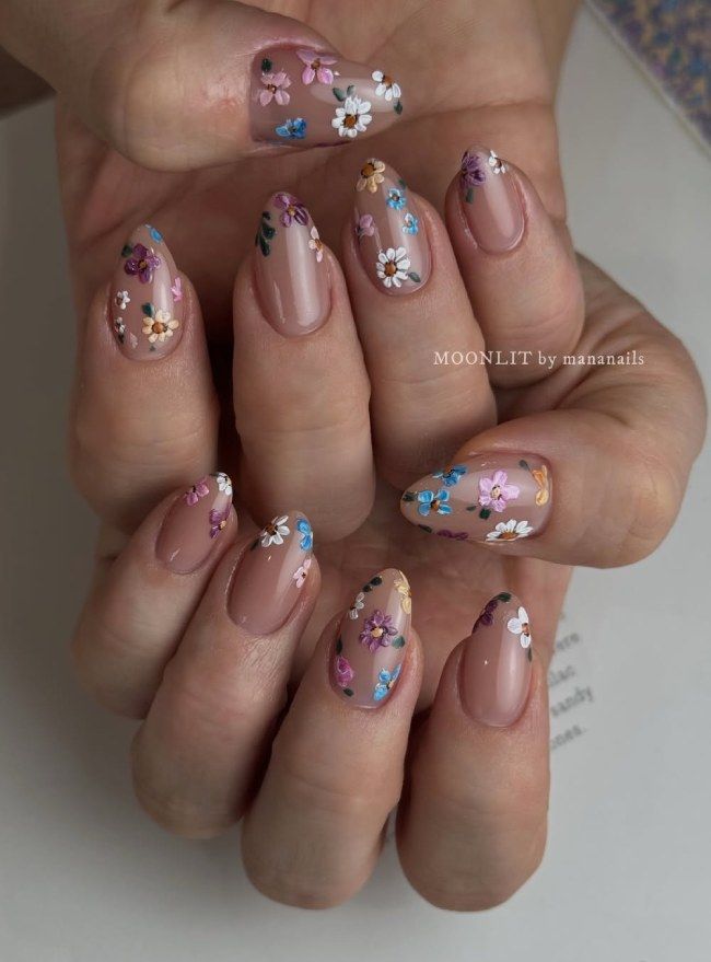 Small Scattered Floral Motifs Visual Idea — Floral Gel Nails 2027