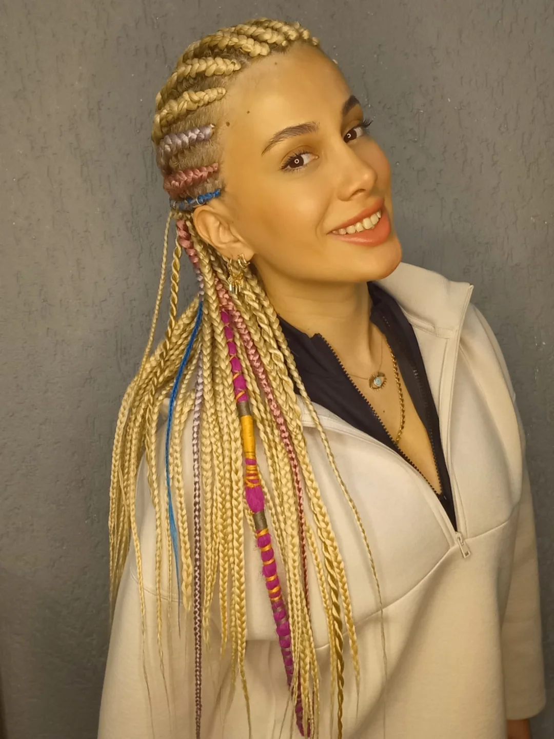 Blonde Braids With Colorful Accents Blonde Braids With Colorful Accents — Winter Box Braids 2027
