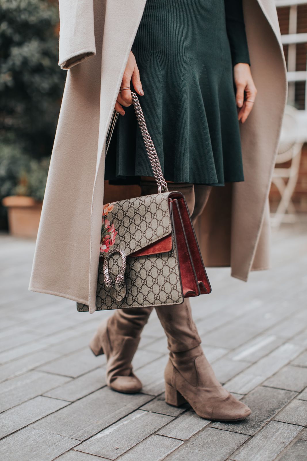 Sophisticated Layering with a Dark Green Knit Dress and Beige Coat Sophisticated Layering with a Dark Green Knit Dress and Beige Coat — Moss Green Outfits 2027