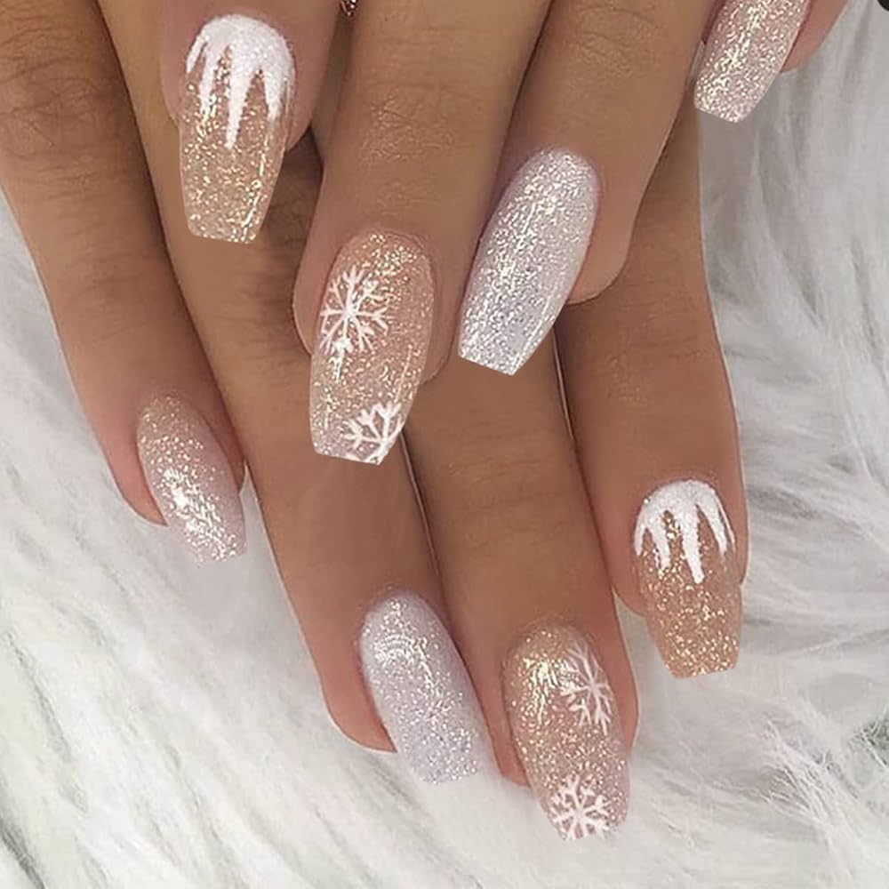 Matte And Glitter Visual Idea — White Christmas Nails 2026