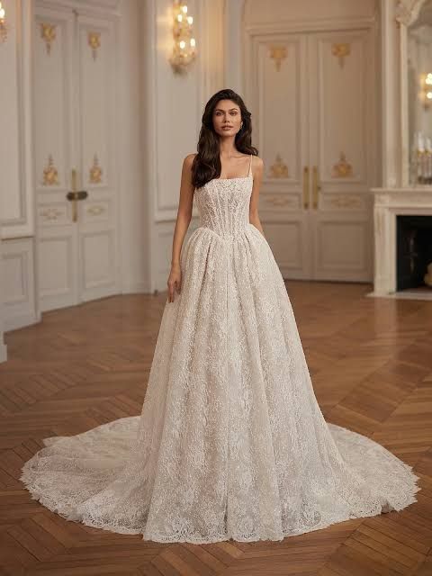 Ivory Ballgown Wedding Dress with Square Neckline and Lace Detailing Ivory Ballgown Wedding Dress with Square Neckline and Lace Detailing — Square Neck Wedding Dresses 2027