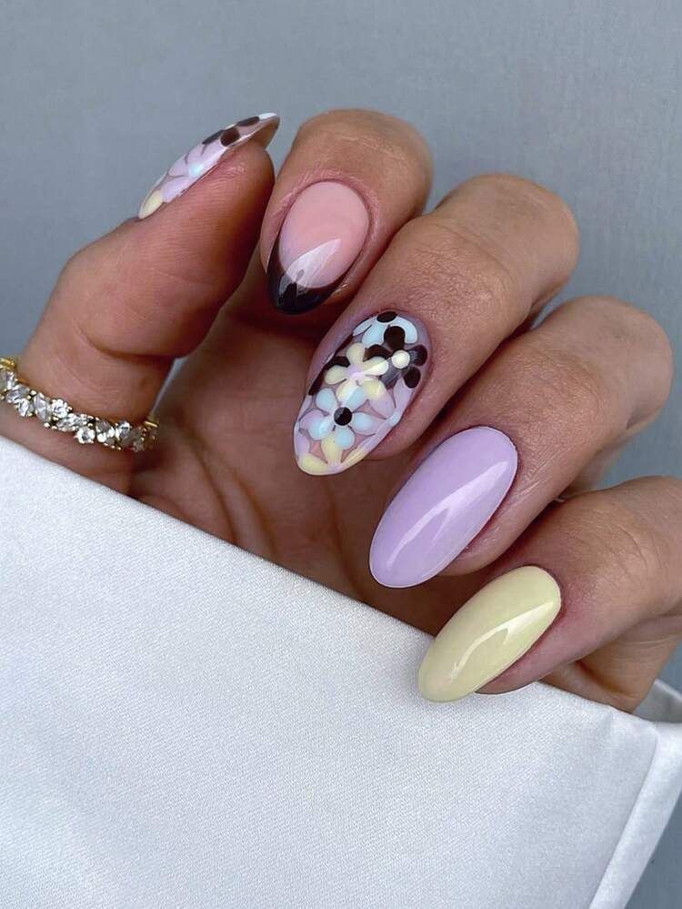 Colorful Floral Patterns On Accent Nails Visual Idea Colorful Floral Patterns On Accent Nails Visual Idea — Floral Round Nails 2027