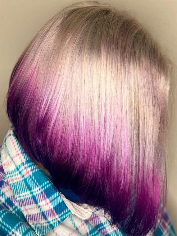 No Bangs Blonde Bob With Pink to Purple Dip Dye No Bangs Blonde Bob With Pink to Purple Dip Dye — Dip Dye Bob 2027