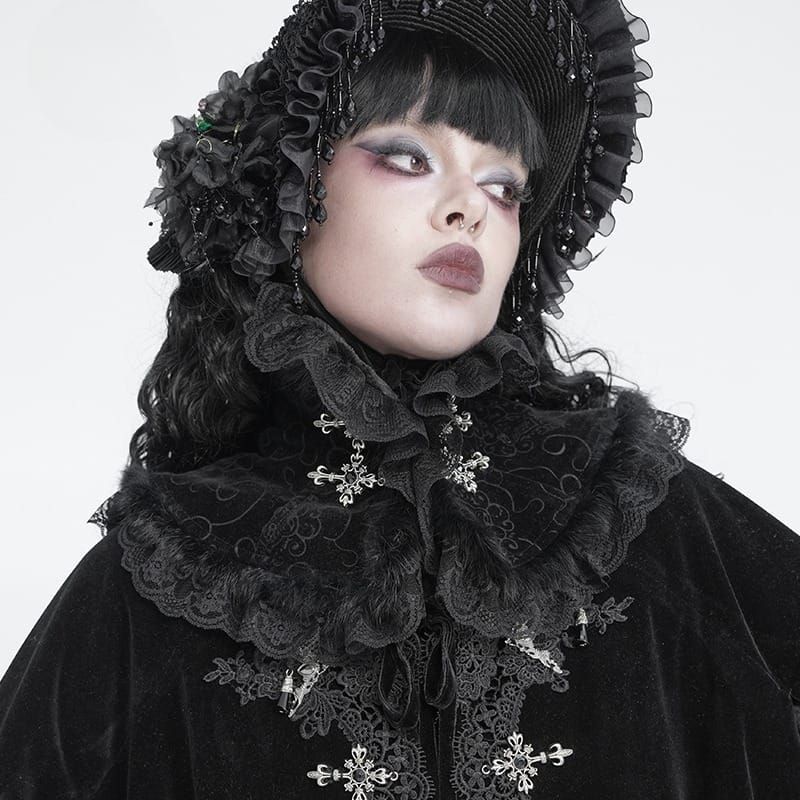 Velvet Cloak with Ornate Lace Neckpiece Velvet Cloak with Ornate Lace Neckpiece — Goth Lace Outfits 2027