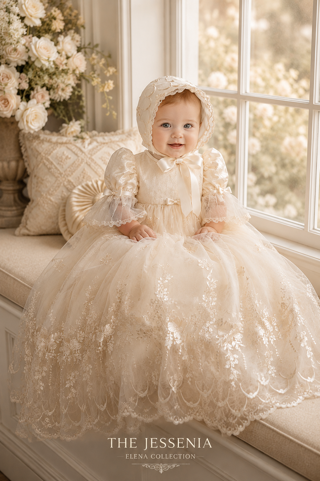 Voluminous Tulle and Lace Gown with Puffed Sleeves — Christening Outfits 2027