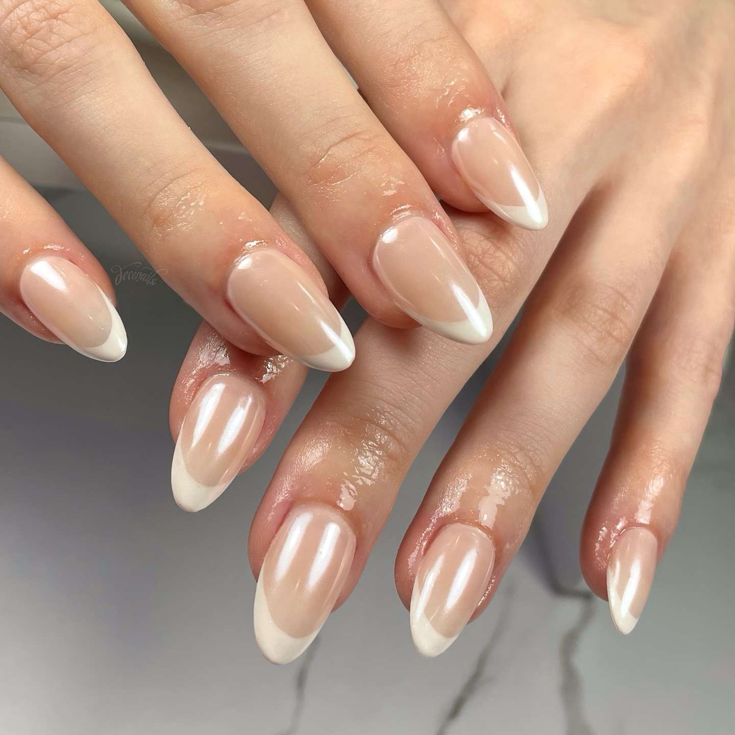 Pearlescent French Almond Nails Pearlescent French Almond Nails — Summer Almond Nails 2027