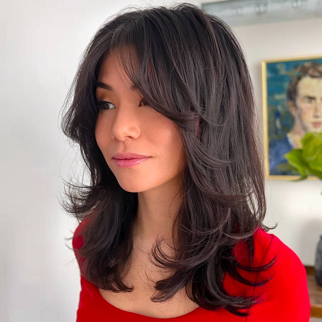 Collarbone Shag With Textured Bangs — Bangs 2027 for Oval Face