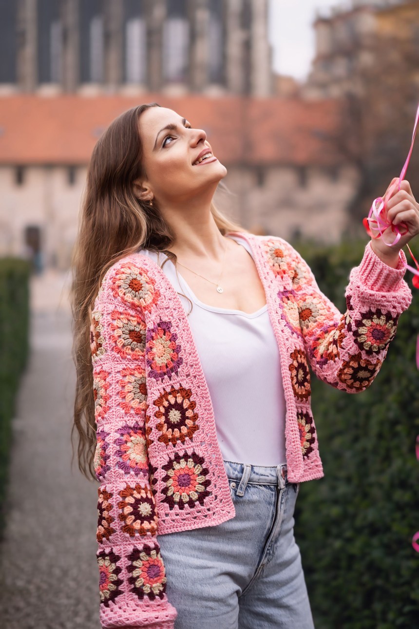 Pink Granny Square Crochet Cardigan Pink Granny Square Crochet Cardigan — Boho Crochet Outfits 2027