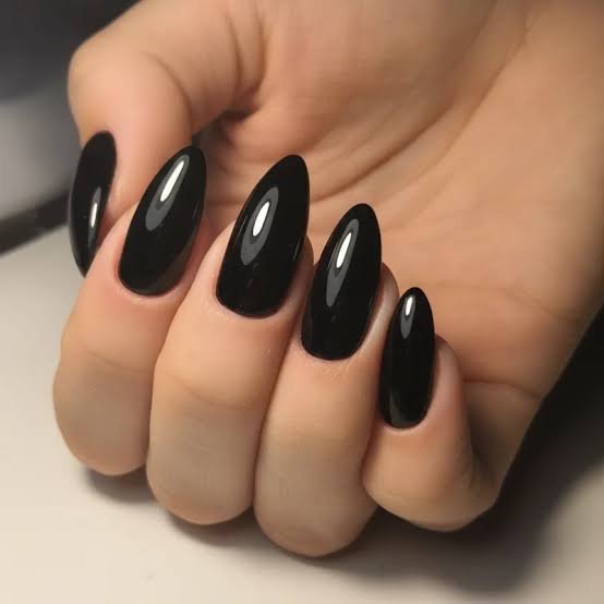 Deep Opaque Black Glossy Stilettos Deep Opaque Black Glossy Stilettos — Nails 2027 for Black Dress