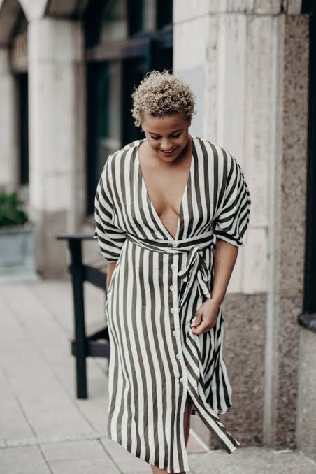 Olive Green and White Wrap Midi Dress with Button Front Olive Green and White Wrap Midi Dress with Button Front — Striped Dresses 2027