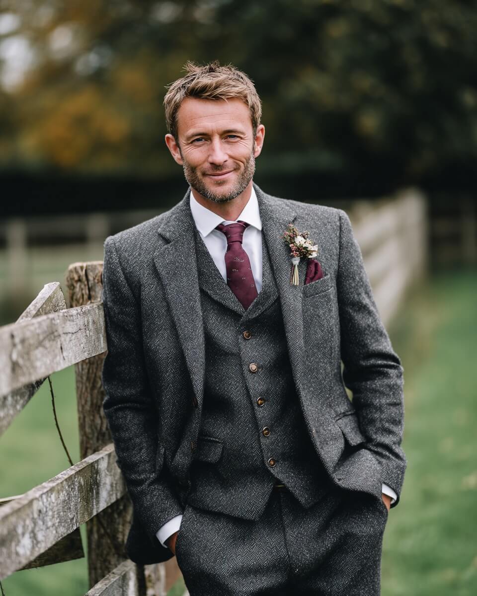 Charcoal Herringbone Tweed Suit: Elegant Formal Attire Charcoal Herringbone Tweed Suit: Elegant Formal Attire — Charcoal Outfits 2027