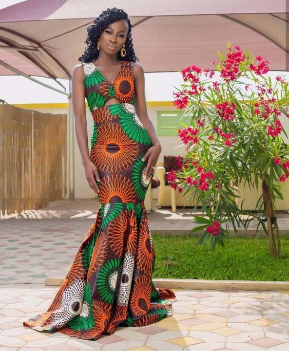 Ankara Print Sleeveless Mermaid Gown with Cutout Ankara Print Sleeveless Mermaid Gown with Cutout — Mermaid Dresses 2027