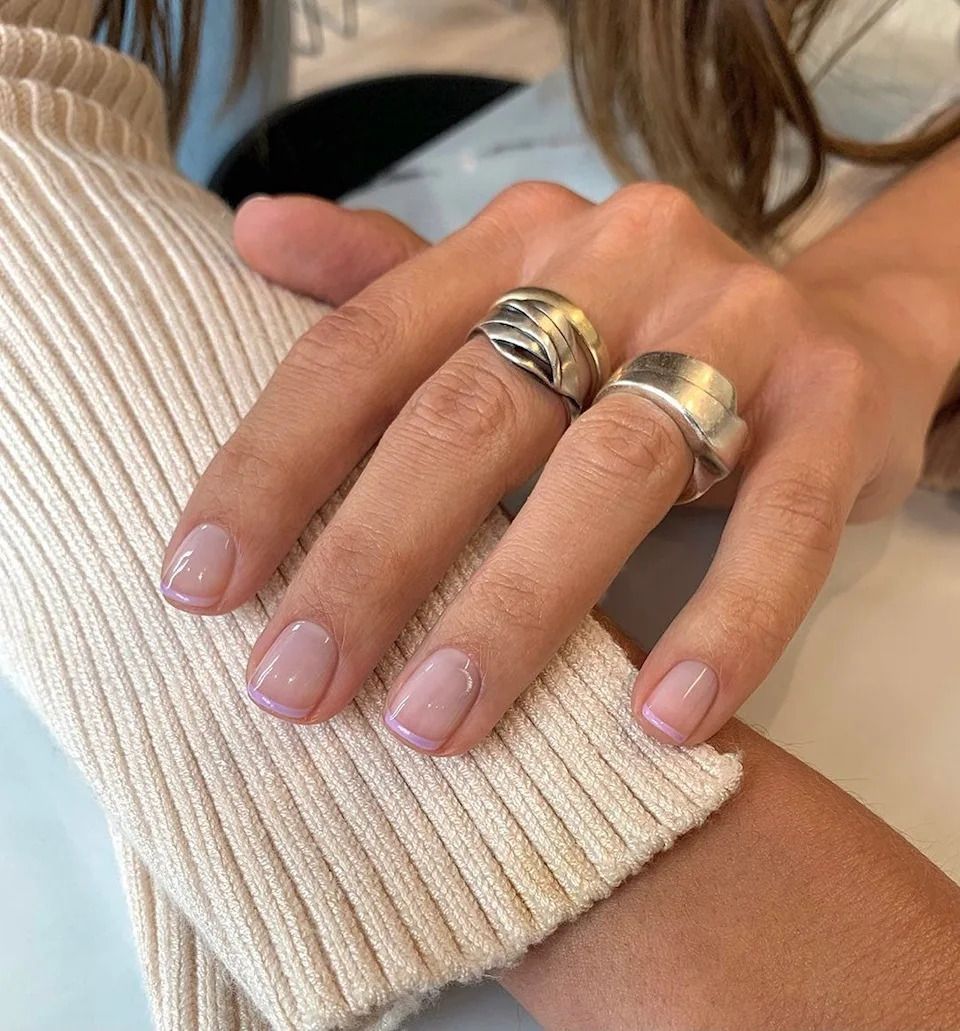 Thin Lavender French Tips On All Nails Visual Idea — Lavender Wedding Nails 2027