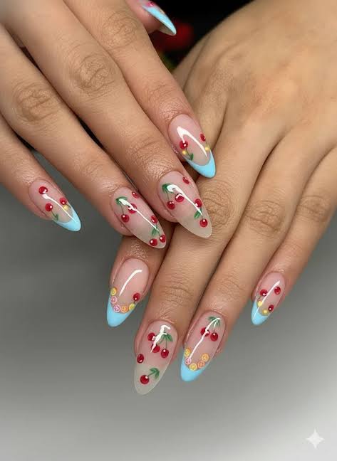 Long Almond Cherry French Tips Long Almond Cherry French Tips — Summer Nail Trends 2027