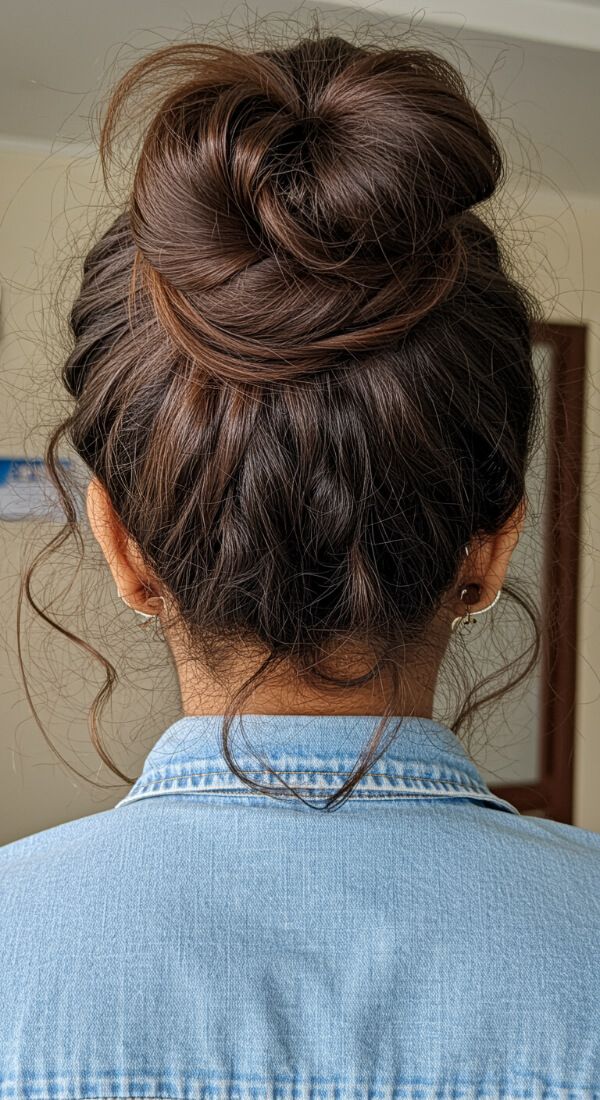 Mid-Back Messy Bun With Loose Tendrils Mid-Back Messy Bun With Loose Tendrils — Hairstyles 2027 for College