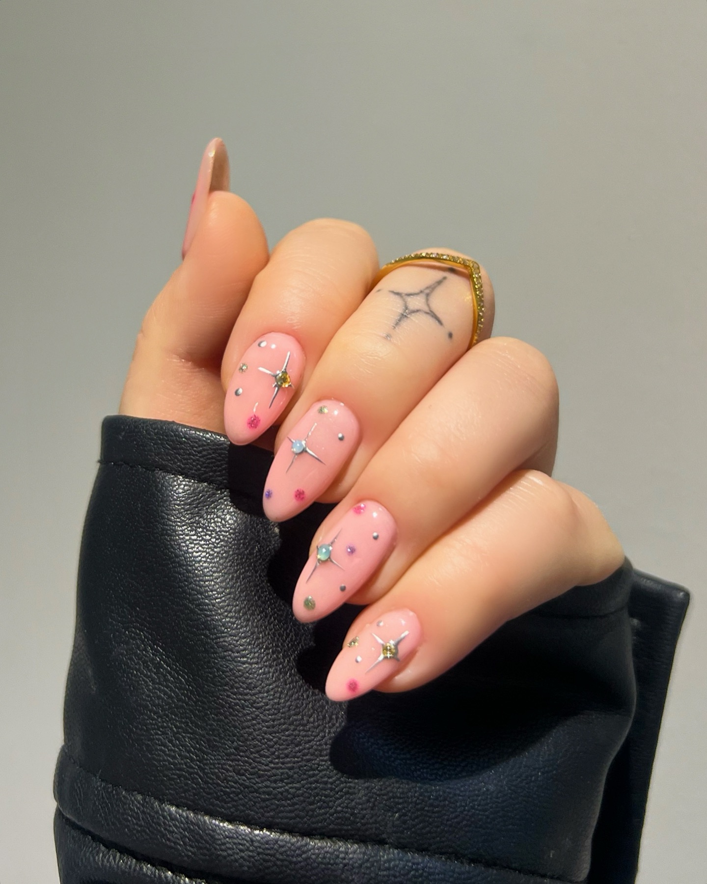 Pale Pink Rhinestone Dot Almond Nails — Winter Dip Nails 2027
