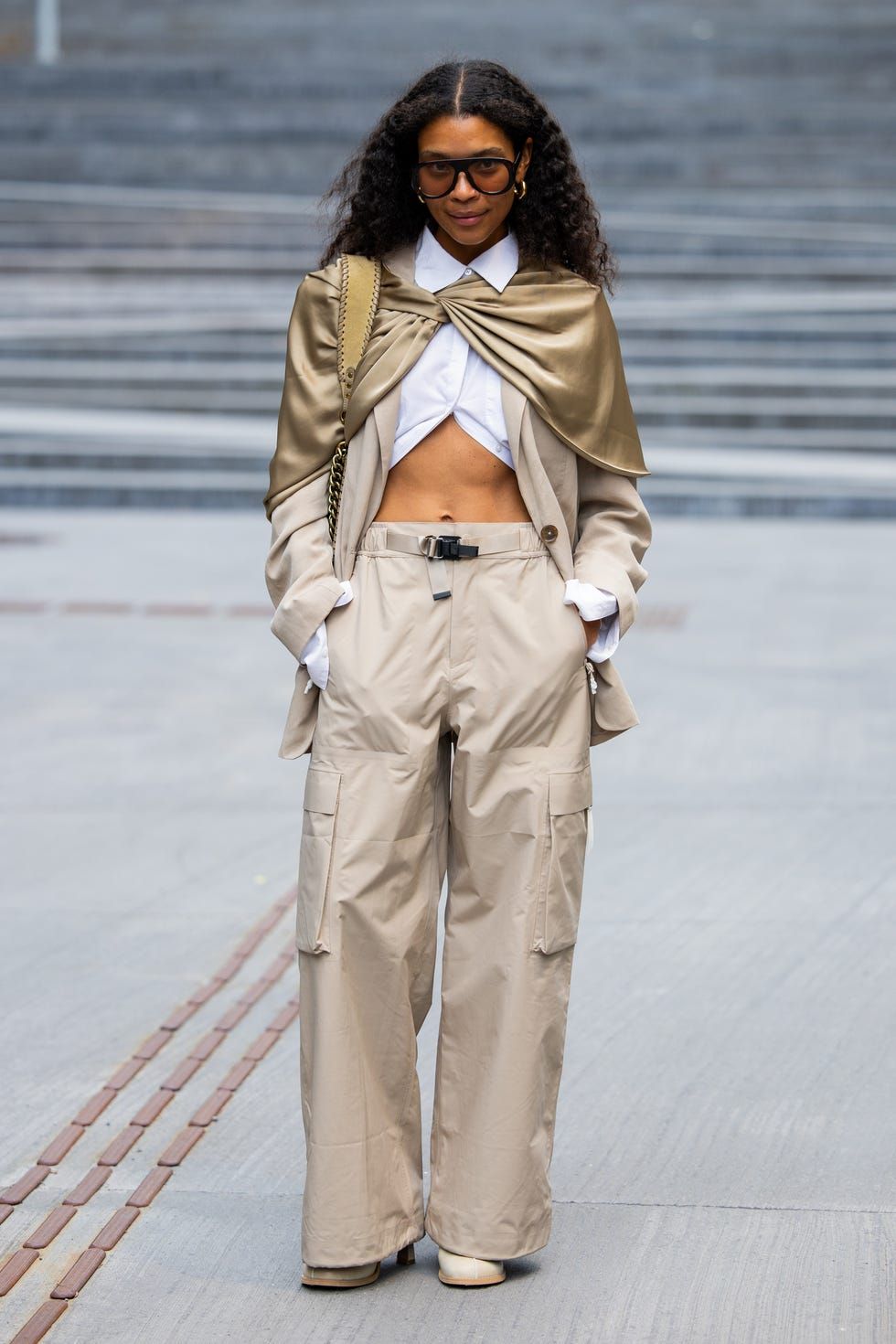 Fashion-Forward Smart Casual: Khaki Cargos with Draped Blazer Fashion-Forward Smart Casual: Khaki Cargos with Draped Blazer — Khaki Cargo Pants Outfits 2027
