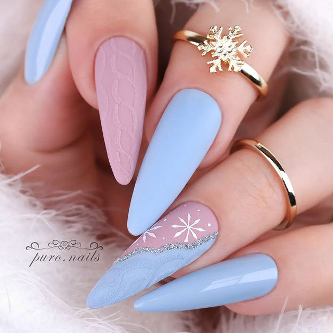 Winter Festive Matte Pastel Snowflakes & Cable Knit — Cozy Winter Nails 2027
