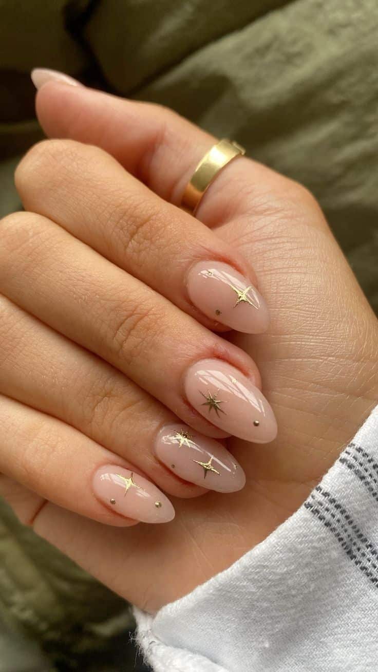 Medium Almond Gold Star Decals Medium Almond Gold Star Decals — Simple Graduation Nails 2027