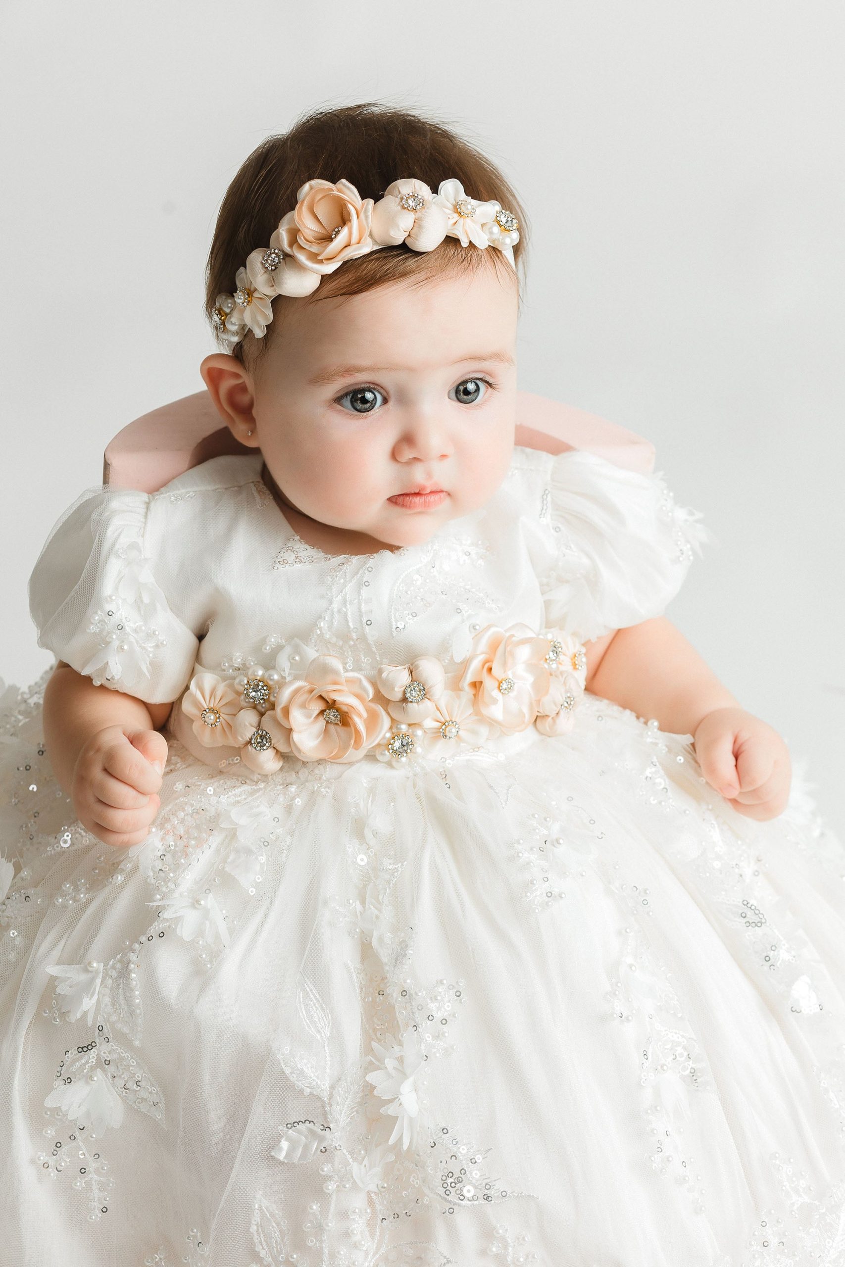 Intricate White Lace Gown with Full Tulle Skirt — Christening Outfits 2027