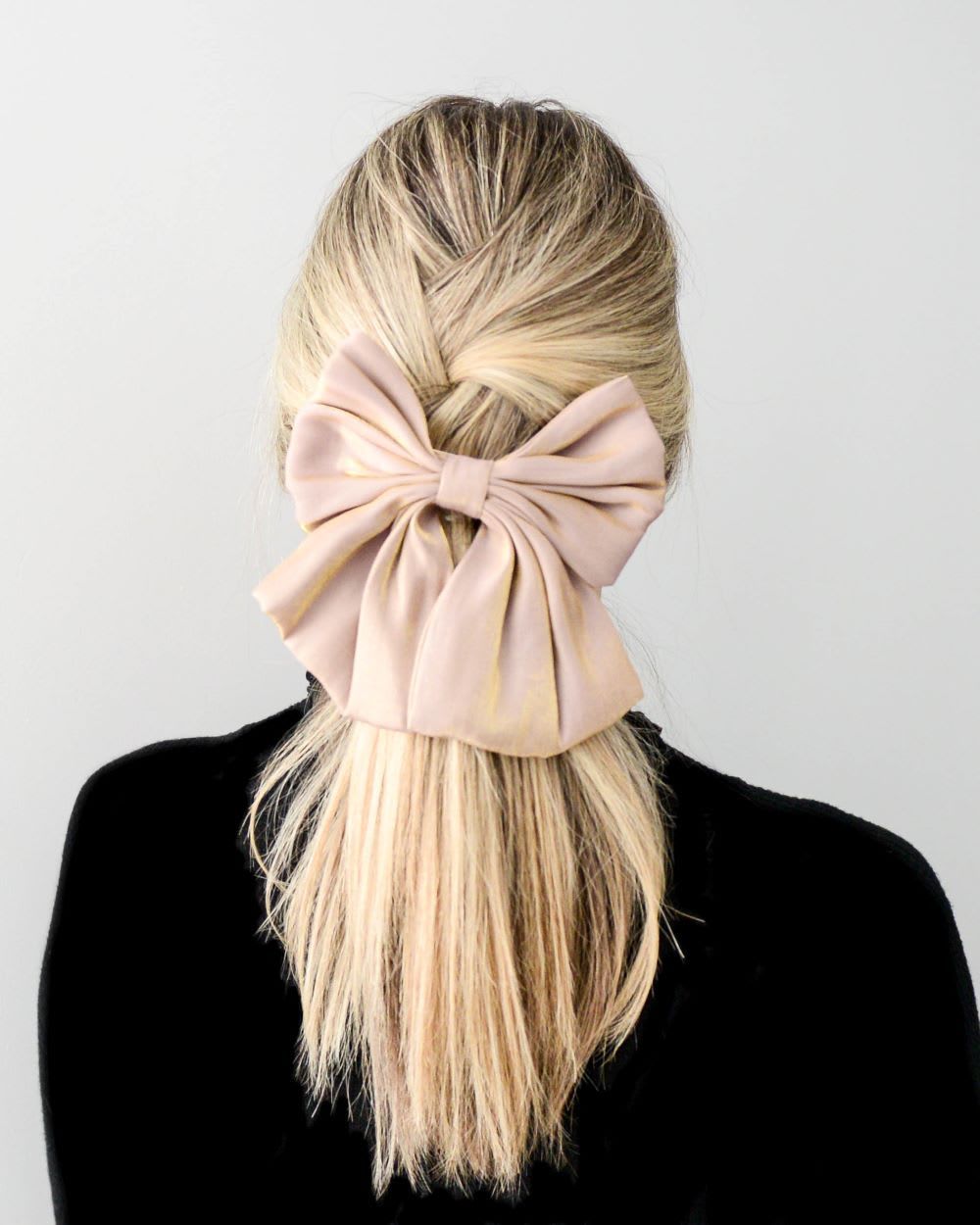 Braided Ponytail With Pale Pink Bow — Big Bow Hairstyles 2027