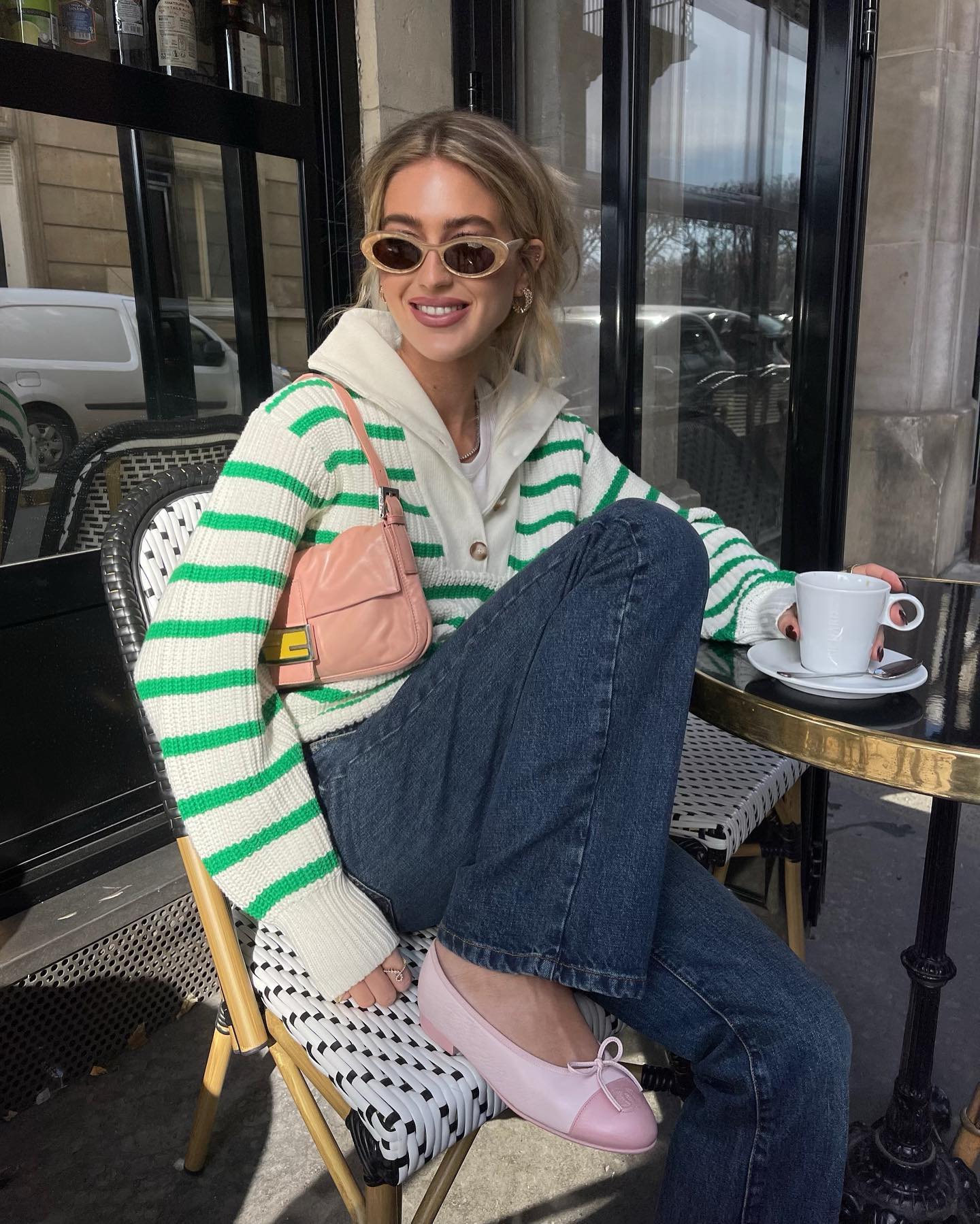 Striped Cardigan Adds Color to a Casual Jeans and Tee Brunch Look Striped Cardigan Adds Color to a Casual Jeans and Tee Brunch Look — Brunch Outfits 2027