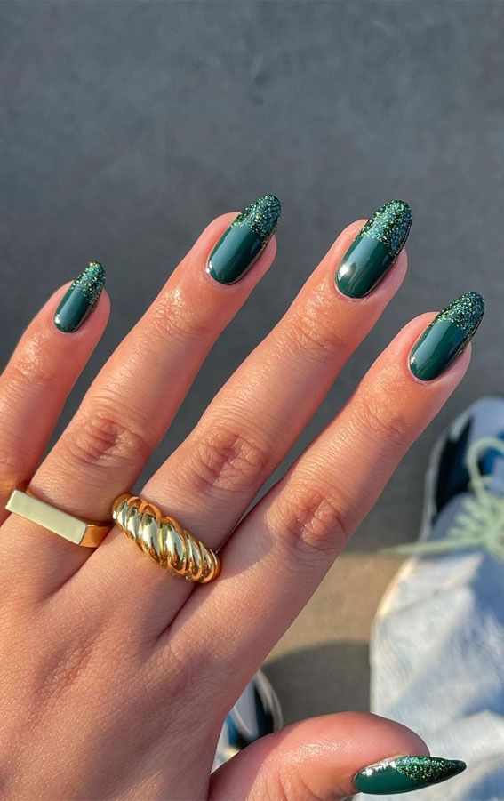 Glossy With Dense Glitter On Tips Visual Idea Glossy With Dense Glitter On Tips Visual Idea — Emerald Prom Nails 2027