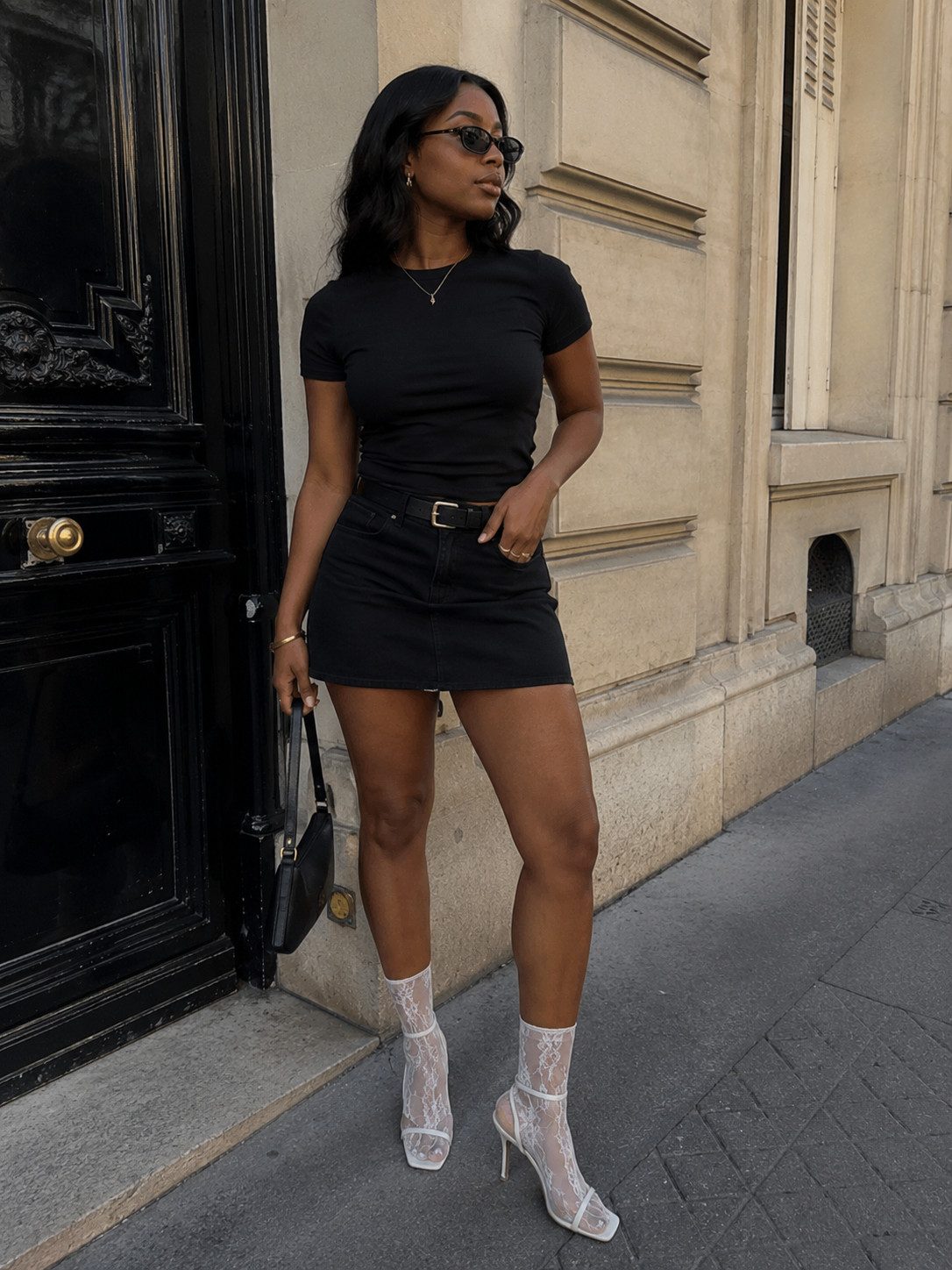 White Lace Socks with Mini Skirt and Strappy Heels — Socks 2027 with Heels Outfits