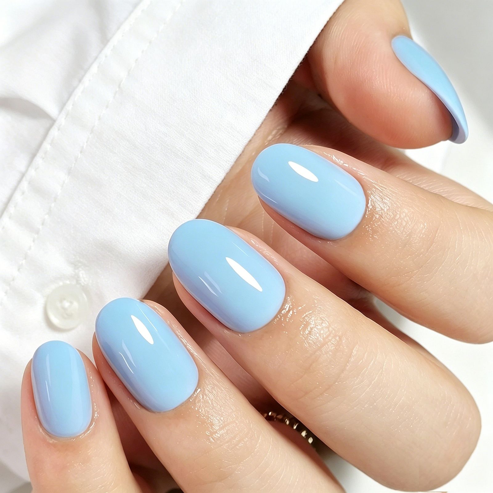 Solid Opaque Pastel Blue Glossy Ovals — Pastel Oval Nails 2027