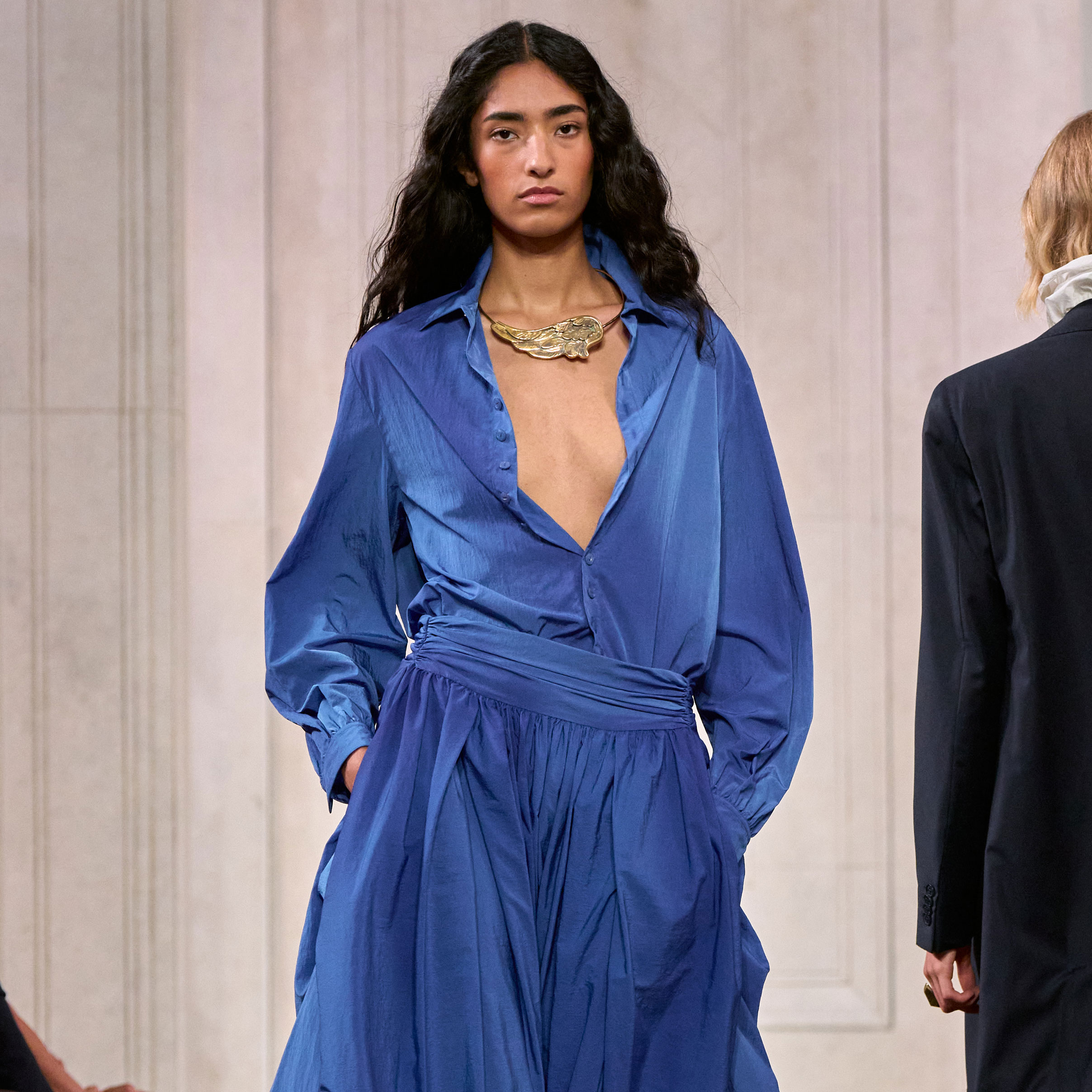 Royal Blue Wrap Blouse and Skirt Set for Runway Style — Wrap Dresses 2027